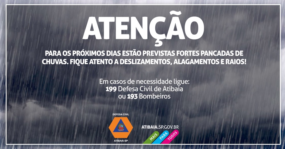 Região de Atibaia tem alerta para chuvas fortes nesta terça-feira