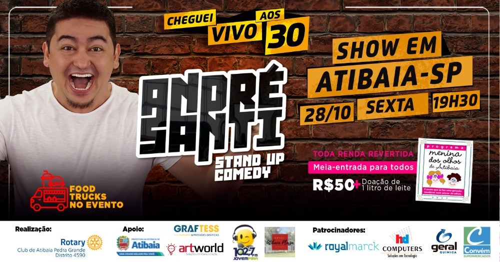 Stand up comedy com André Santi terá renda revertida para projeto de saúde em Atibaia